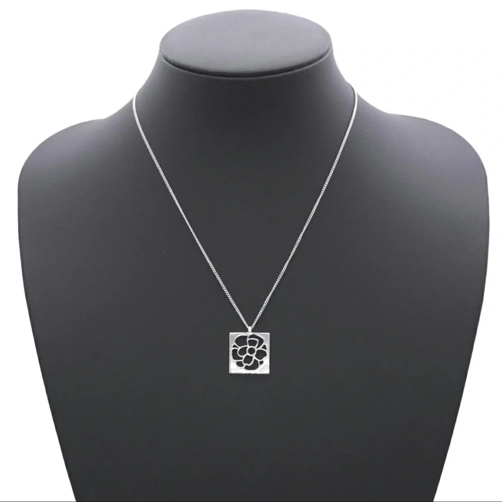 CHANEL Open Camillia 925 Sterling Silver Necklace